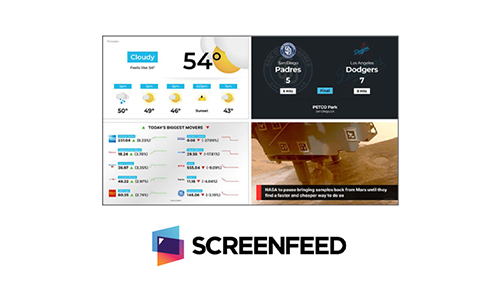 This image shows examples of various screen layouts that can be created using SCREENFEED content.